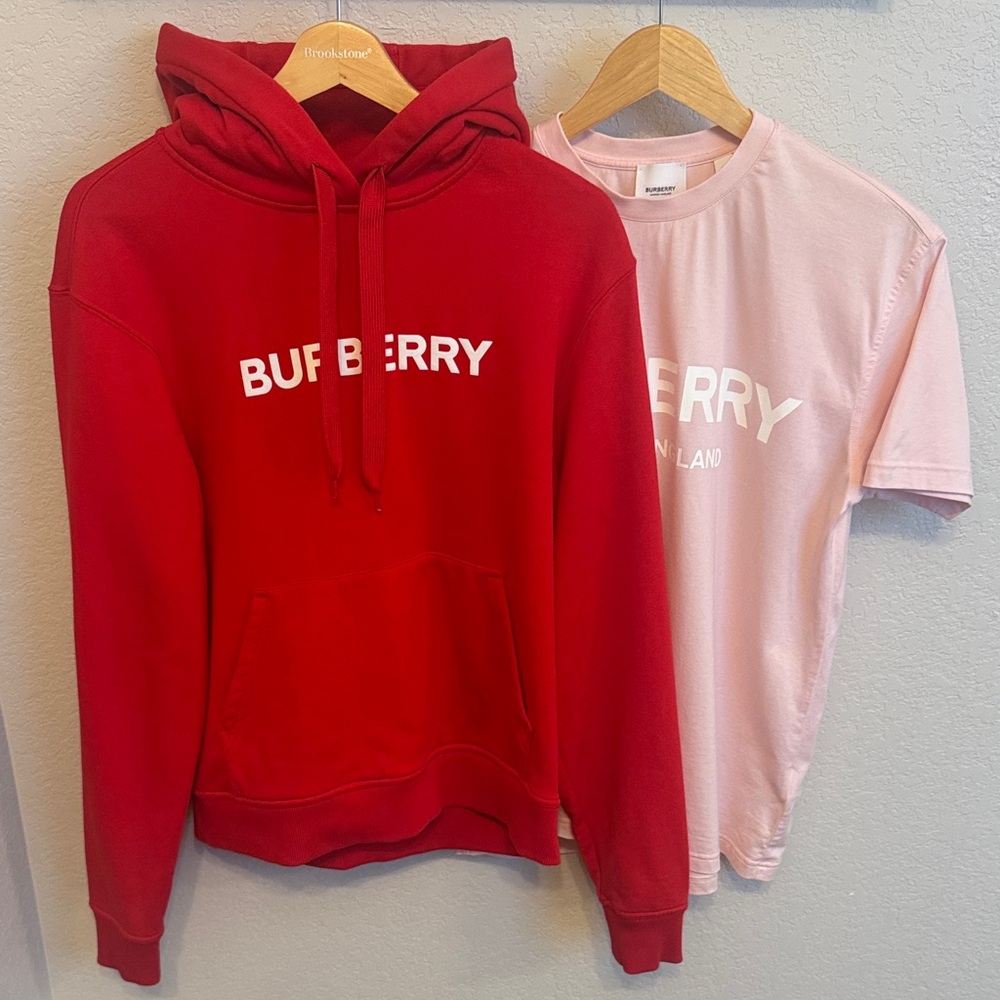 Authentic! Bundle Burberry Red Hoodie and Pink Tee Shirt